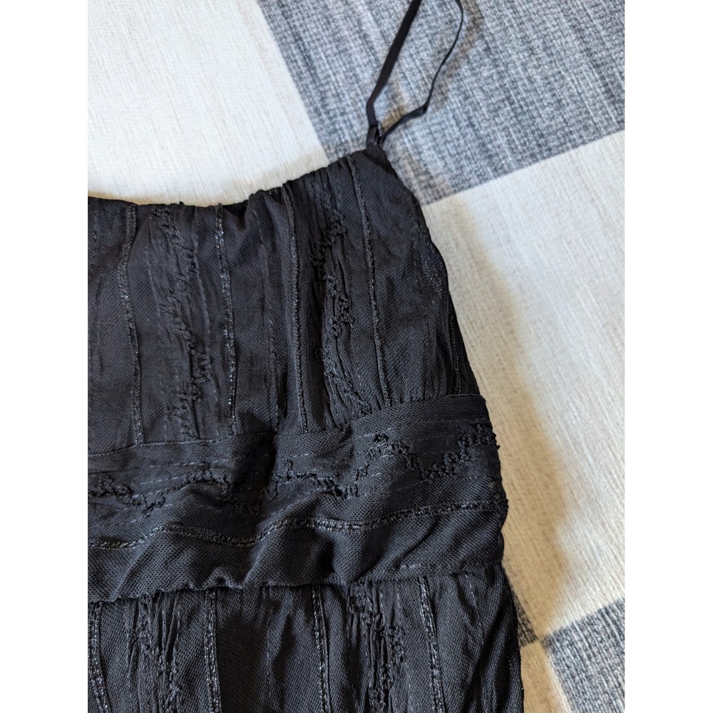 Moa Moa Black Y2K Mesh Cami Top Metallic Stripe Back Tie Empire Waist Medium